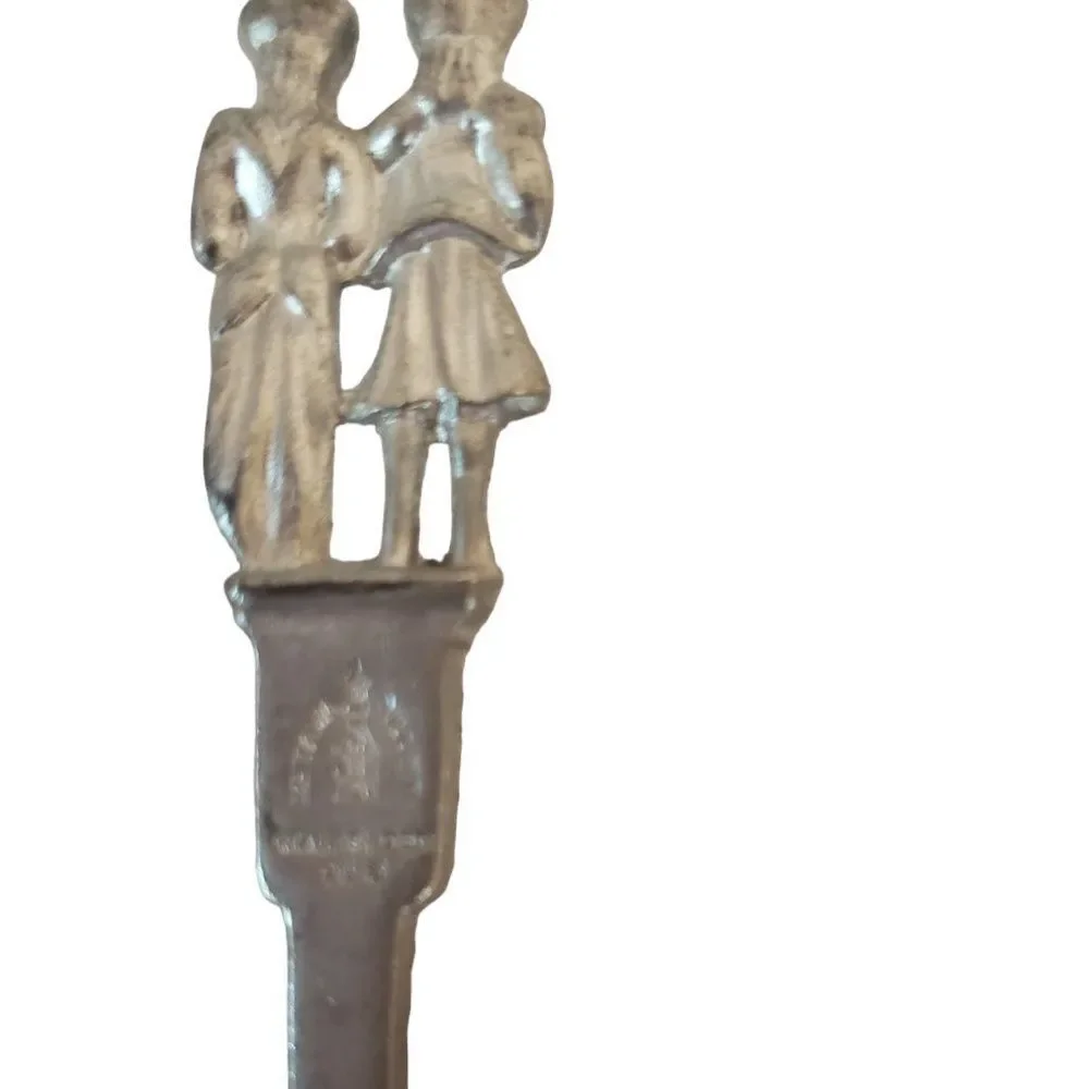 Pair Vintage Dutch Pewter Wedding Spoon Marriage Pilgrim William & Mary Holland